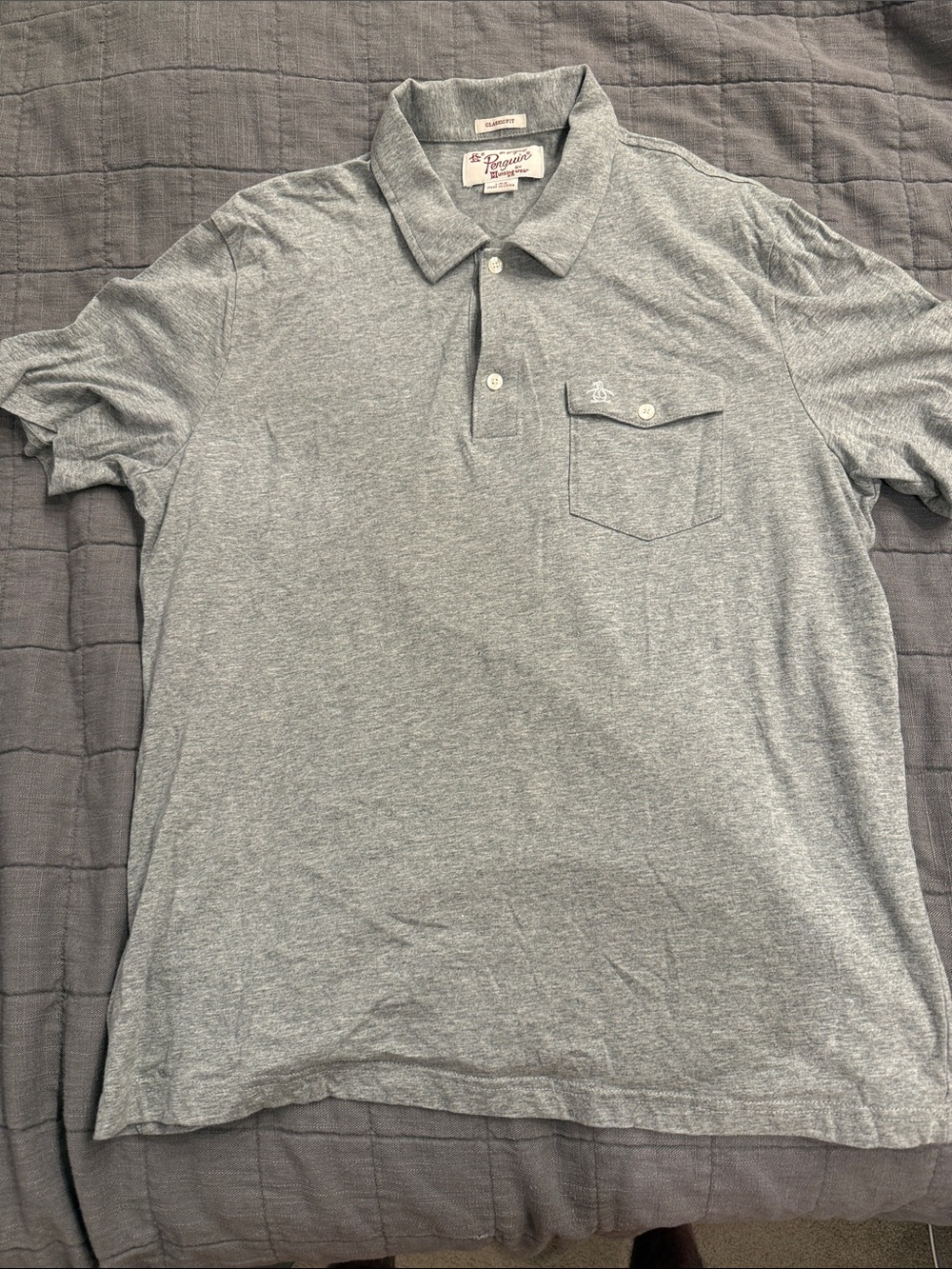 Original Penguin Heather Gray Polo with Chest Pocket